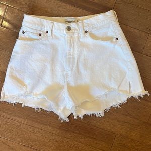 White Abercrombie High Rise Curve Love Denim Shorts